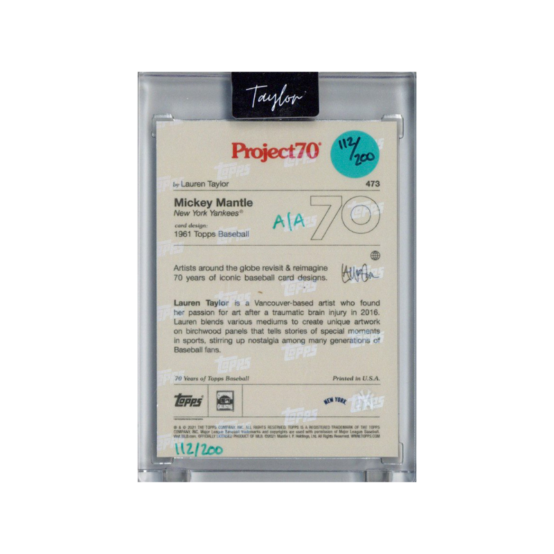 Mickey Mantle New York Yankees 2021 Topps Project 70 473 Lauren Taylor Teal Artist Auto #112/200