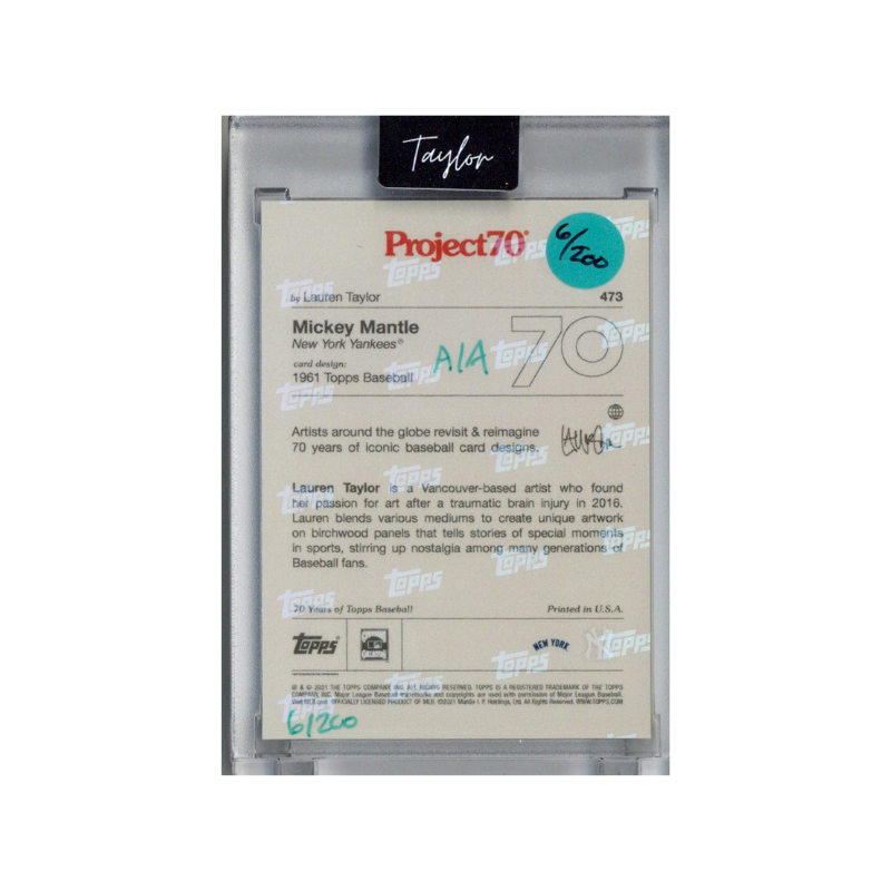 Mickey Mantle New York Yankees 2021 Topps Project 70 473 Lauren Taylor Teal Artist Auto #6/200