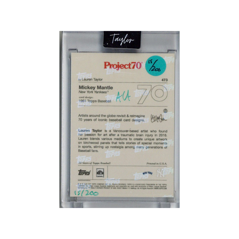 Mickey Mantle New York Yankees 2021 Topps Project 70 473 Lauren Taylor Teal Artist Auto #15/200