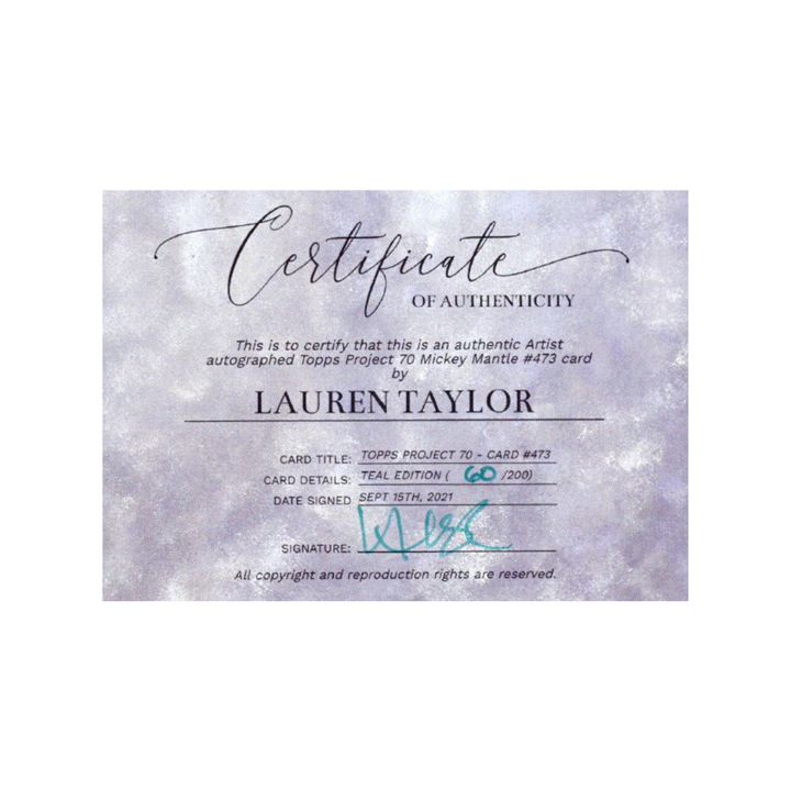 Mickey Mantle New York Yankees 2021 Topps Project 70 473 Lauren Taylor Teal Artist Auto #60/200