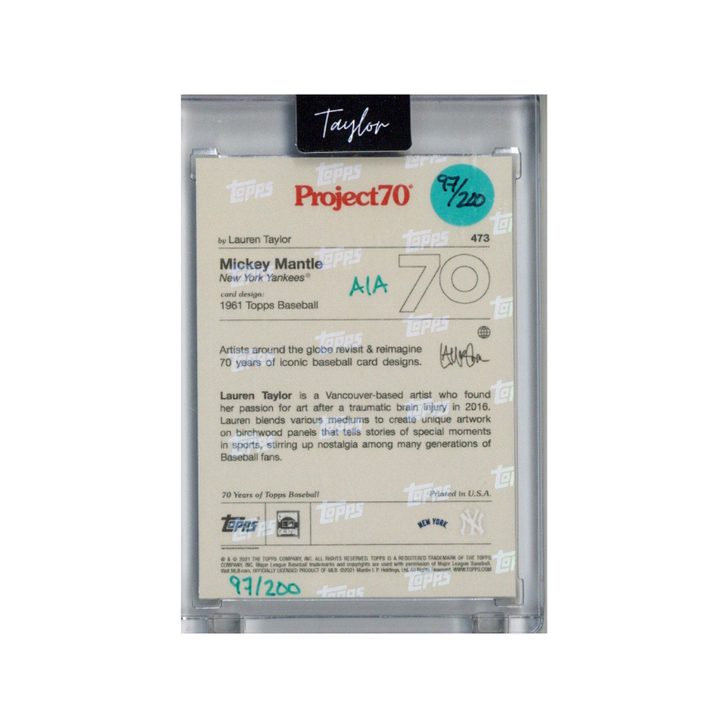 Mickey Mantle New York Yankees 2021 Topps Project 70 473 Lauren Taylor Teal Artist Auto #97/200