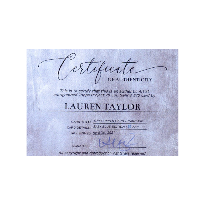 Lou Gehrig New York Yankees 2021 Topps Project 70 Lauren Taylor Baby Blue Artist Auto #11/70