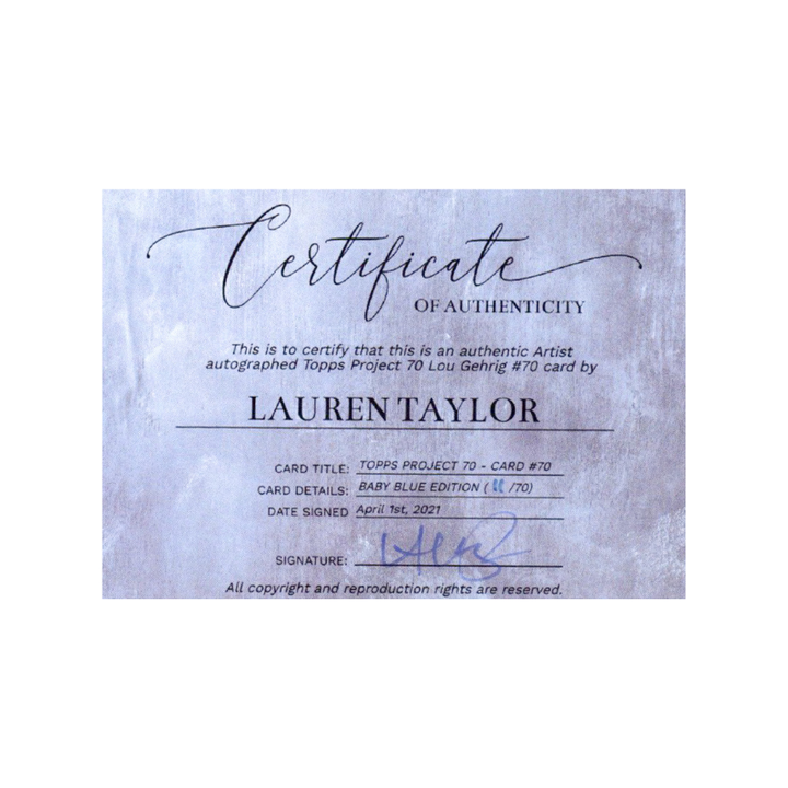 Lou Gehrig New York Yankees 2021 Topps Project 70 Lauren Taylor Baby Blue Artist Auto #11/70