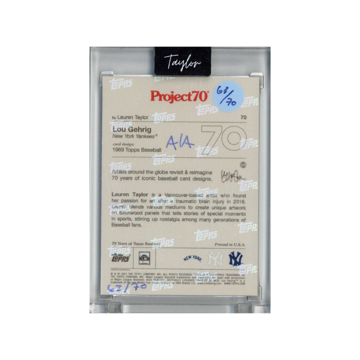 Lou Gehrig New York Yankees 2021 Topps Project 70 Lauren Taylor Baby Blue Artist Auto #63/70