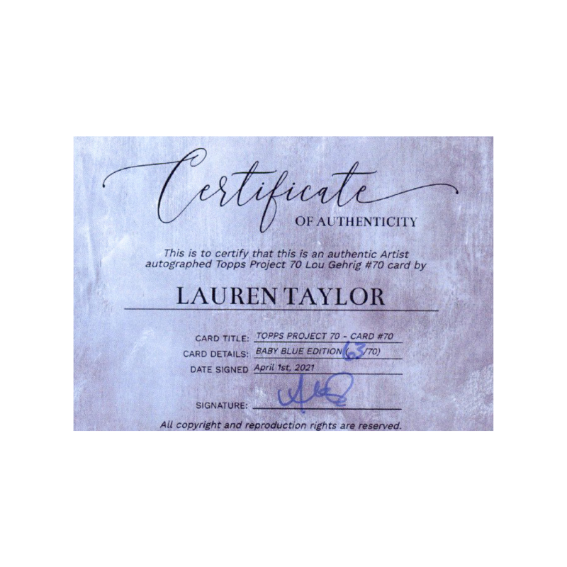 Lou Gehrig New York Yankees 2021 Topps Project 70 Lauren Taylor Baby Blue Artist Auto #63/70