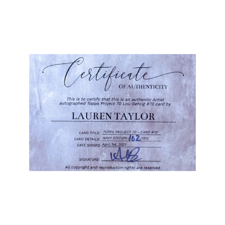 Lou Gehrig New York Yankees 2021 Topps Project 70 Lauren Taylor Navy Artist Auto #102/150