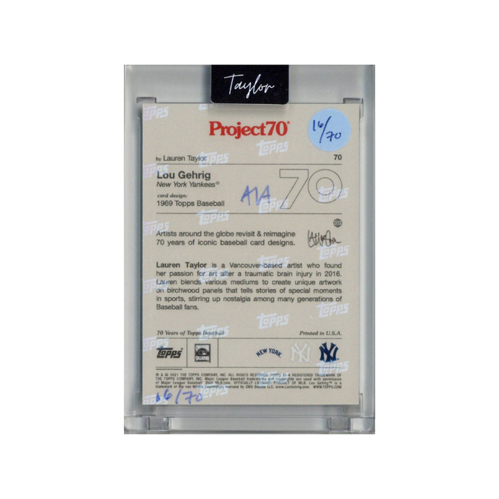 Lou Gehrig New York Yankees 2021 Topps Project 70 Lauren Taylor Baby Blue Artist Auto #16/70