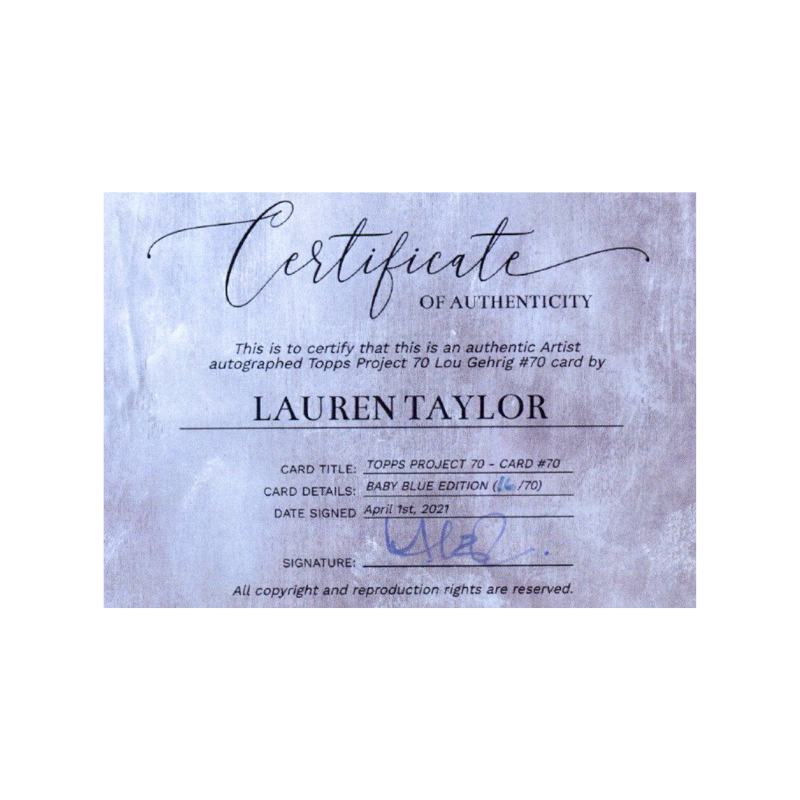 Lou Gehrig New York Yankees 2021 Topps Project 70 Lauren Taylor Baby Blue Artist Auto #16/70