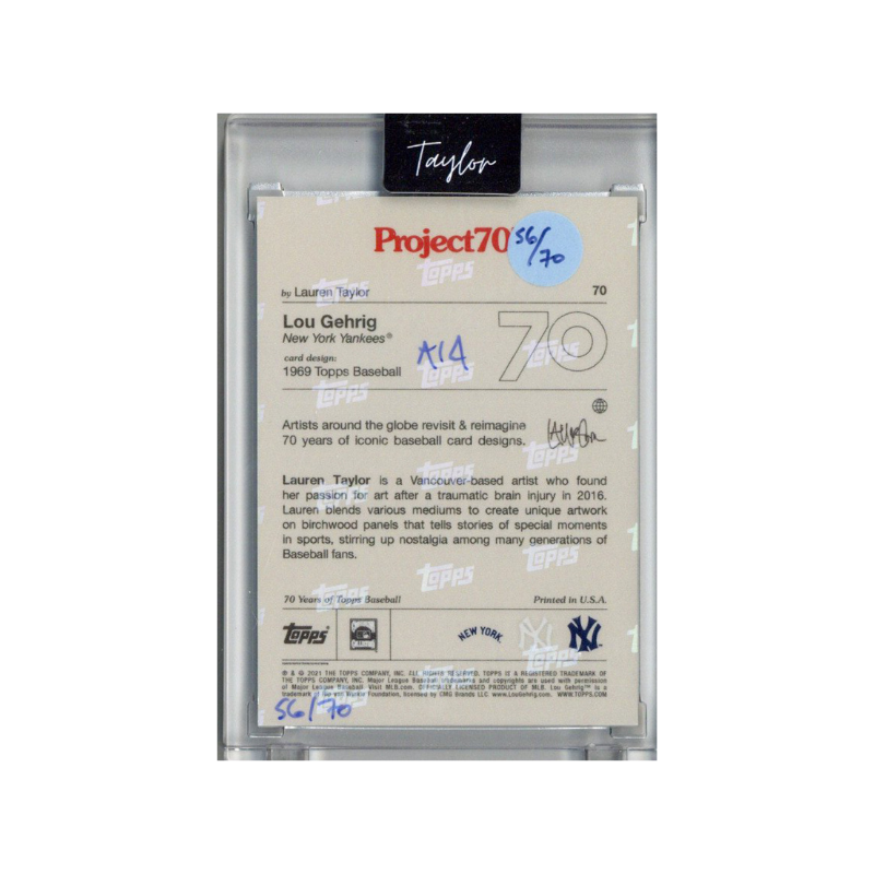 Lou Gehrig New York Yankees 2021 Topps Project 70 Lauren Taylor Baby Blue Artist Auto #56/70