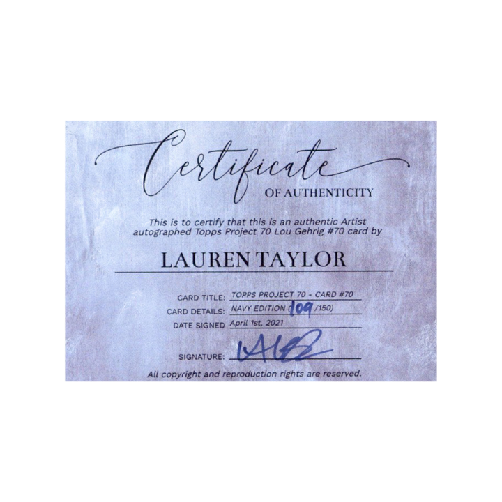Lou Gehrig New York Yankees 2021 Topps Project 70 Lauren Taylor Navy Artist Auto #109/150