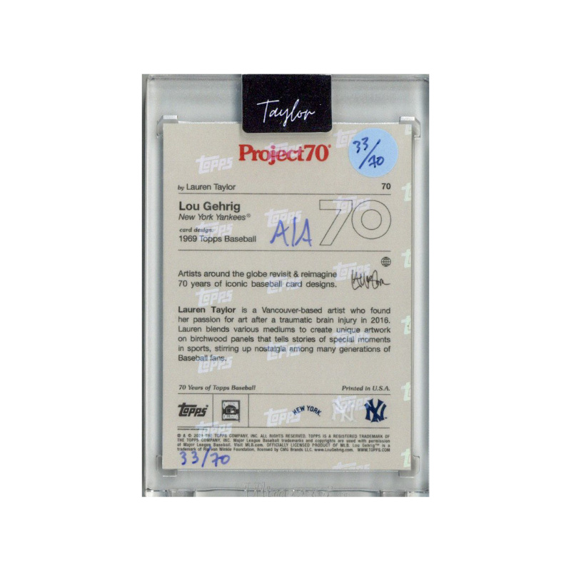 Lou Gehrig New York Yankees 2021 Topps Project 70 Lauren Taylor Baby Blue Artist Auto #33/70