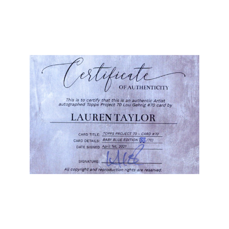 Lou Gehrig New York Yankees 2021 Topps Project 70 Lauren Taylor Baby Blue Artist Auto #33/70
