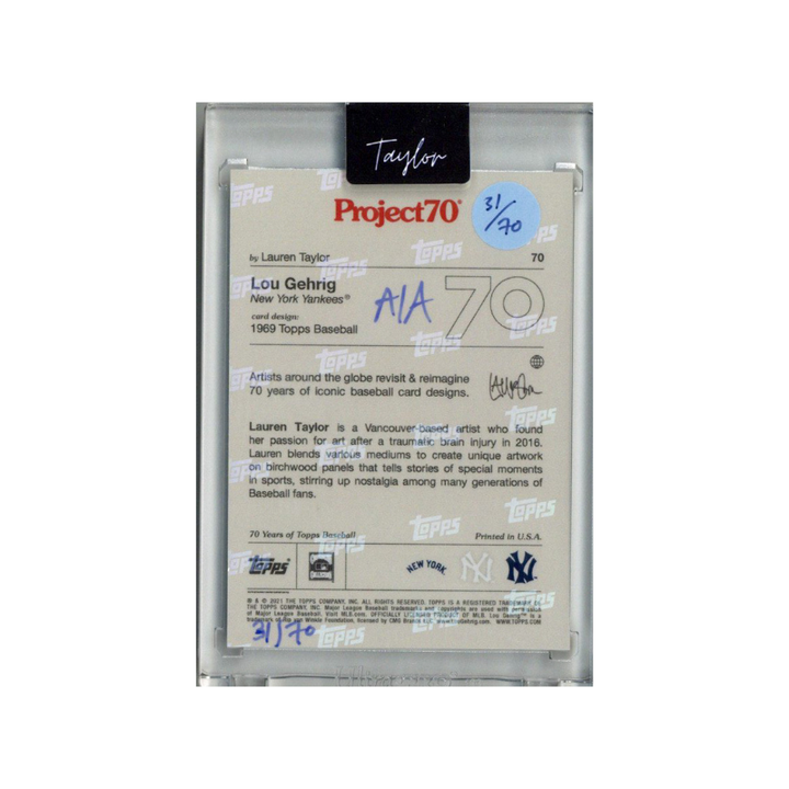 Lou Gehrig New York Yankees 2021 Topps Project 70 Lauren Taylor Baby Blue Artist Auto #31/70