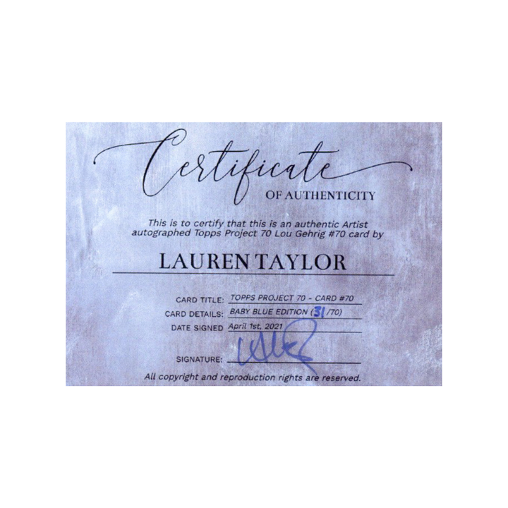 Lou Gehrig New York Yankees 2021 Topps Project 70 Lauren Taylor Baby Blue Artist Auto #31/70