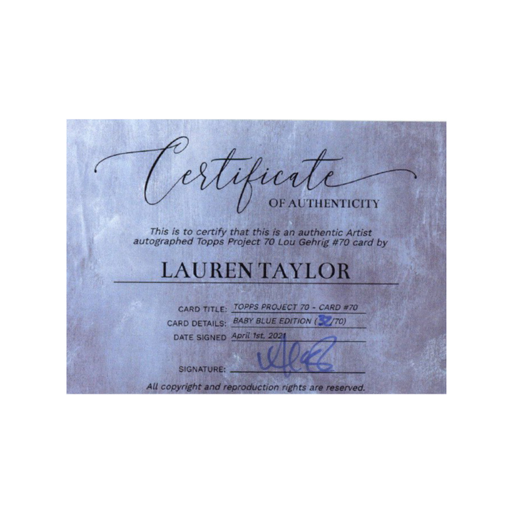 Lou Gehrig New York Yankees 2021 Topps Project 70 Lauren Taylor Baby Blue Artist Auto #32/70