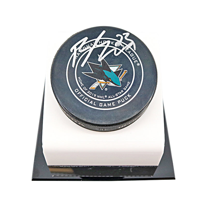Barclay Goodrow San Jose Sharks Autographed Signed Sharks Logo Puck With Acrylic Display Case (Fanatics Auth)