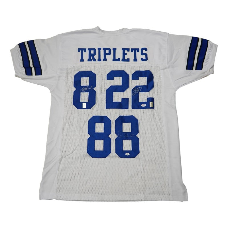 Aikman Smith Irvin Dallas Cowboys Triplets Autographed Custom White Jersey PSA LOA
