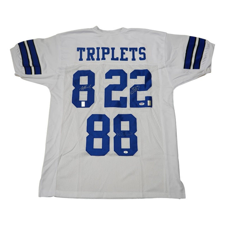 Aikman Smith Irvin Dallas Cowboys Triplets Autographed Custom White Jersey PSA LOA