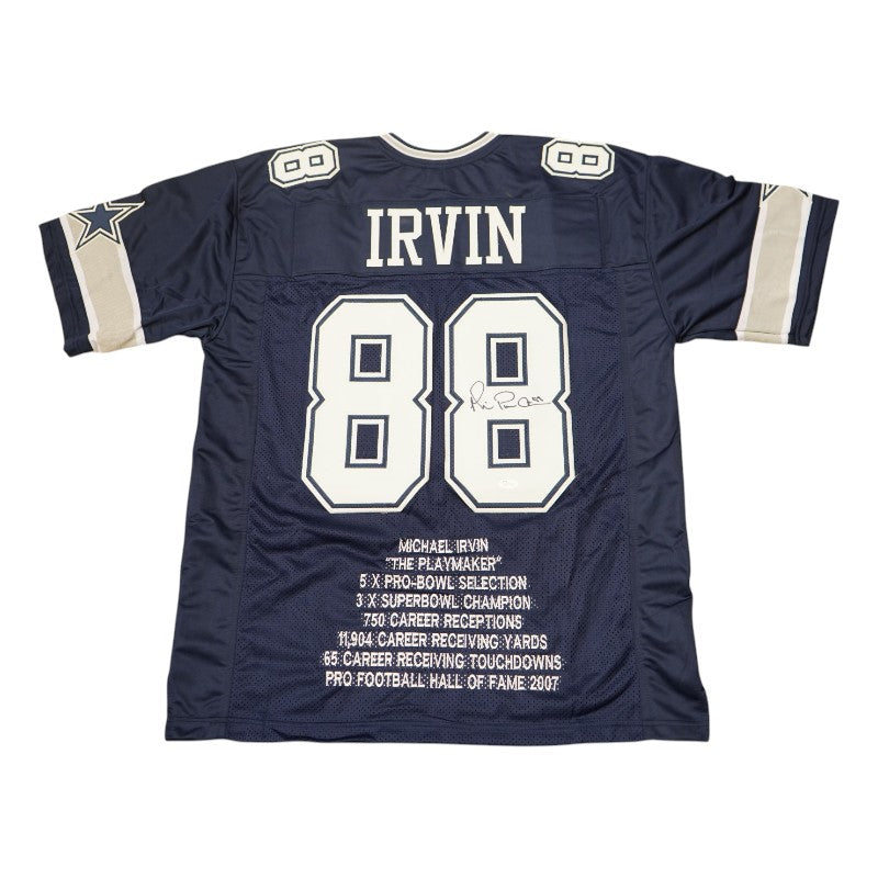 Michael Irvin Dallas Cowboys Autographed Blue Custom Jersey JSA COA