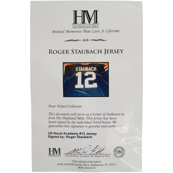 Roger Staubach Dallas Cowboys Autographed U.S. Navy Adidas Jersey (HM COA)