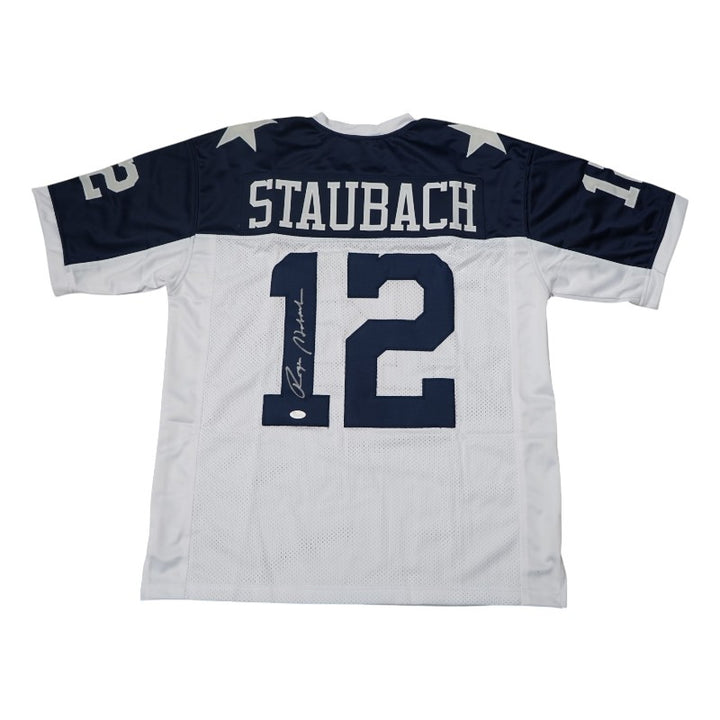 Roger Staubach Dallas Cowboys Autographed White Custom Throwback Jersey JSA COA