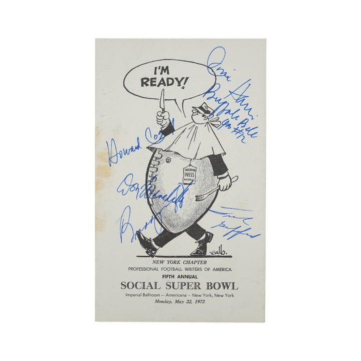 Cosell Gifford Meredith Multi Signed 1972 Football Writers Program SGC Auth