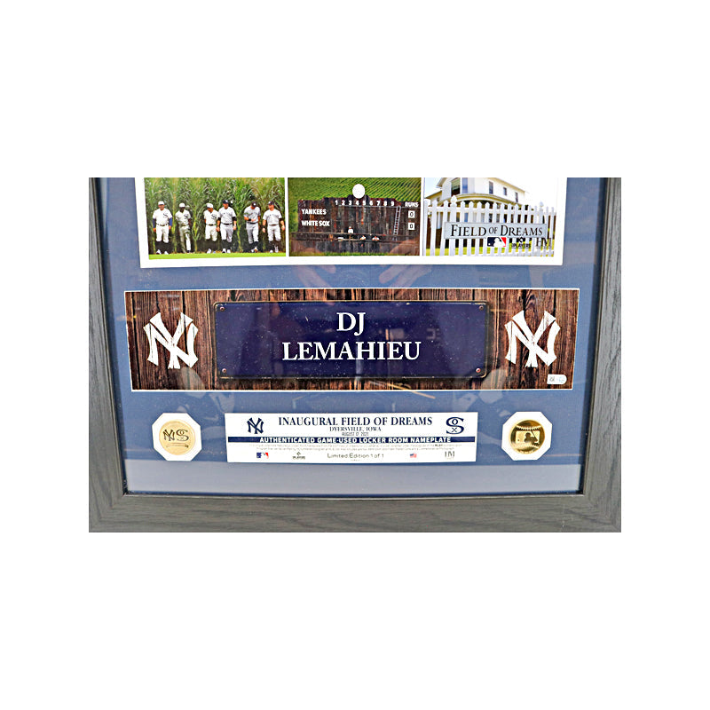 DJ Lemahieu New York Yankees Field Of Dreams Game Used Locker Room Nameplate Framed Photo Coin Mint Collage LE #1/1 (MLB Auth)