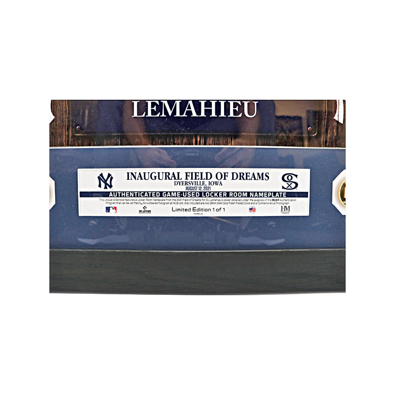 DJ Lemahieu New York Yankees Field Of Dreams Game Used Locker Room Nameplate Framed Photo Coin Mint Collage LE #1/1 (MLB Auth)