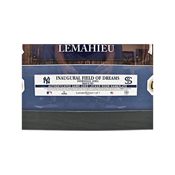 DJ Lemahieu New York Yankees Field Of Dreams Game Used Locker Room Nameplate Framed Photo Coin Mint Collage LE #1/1 (MLB Auth)