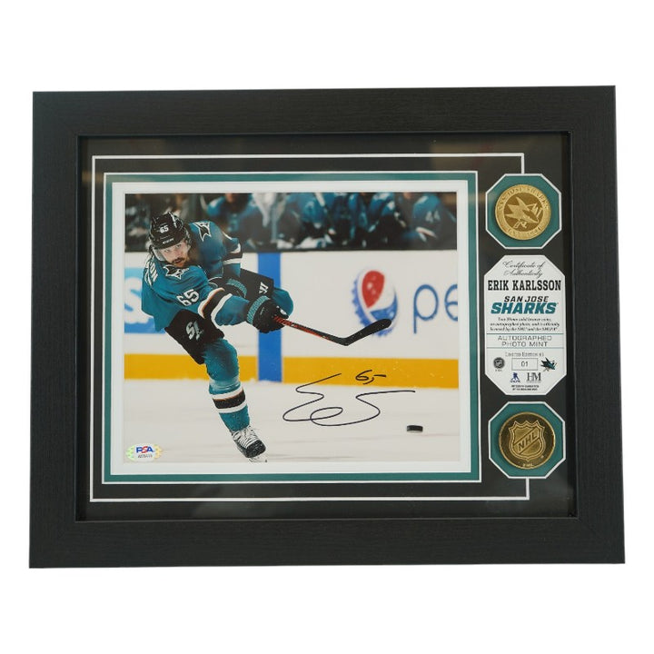 Erik Karlsson San Jose Sharks Autographed Framed 8x10 Photo Mint Collage PSA COA