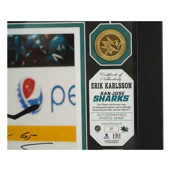 Erik Karlsson San Jose Sharks Autographed Framed 8x10 Photo Mint Collage PSA COA