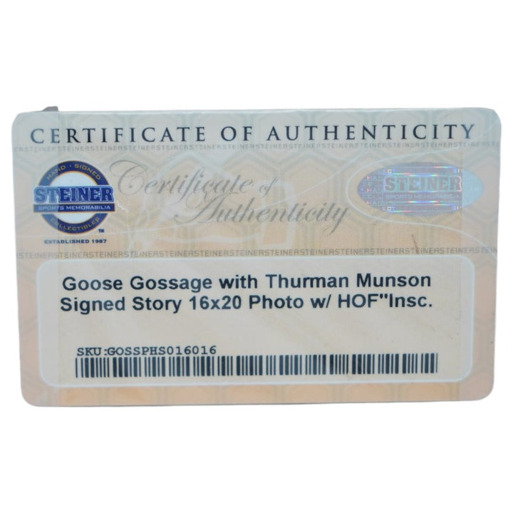 Goose Gossage New York Yankees Autographed Munson Story Inscribed 16x20 Photo Steiner COA
