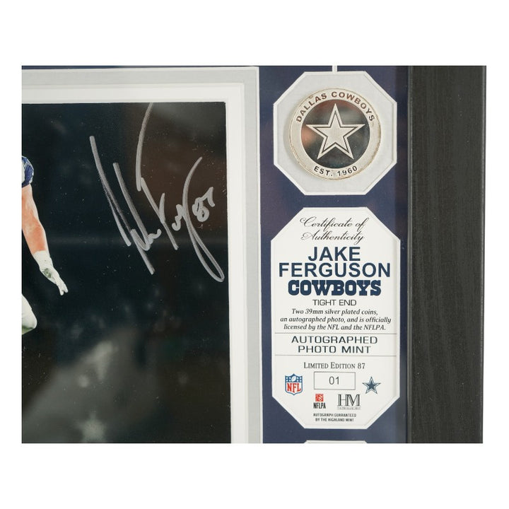 Jake Ferguson Dallas Cowboys Autographed Framed 8x10 Photo Mint Collage Fanatics Auth
