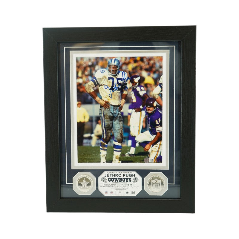Jethro Pugh Dallas Cowboys Autographed Framed 8x10 Photo Mint Collage SM Auth