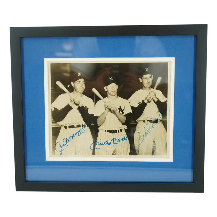 Mantle DiMaggio Williams New York Yankees Autographed Framed 8x10 Photo PSA LOA