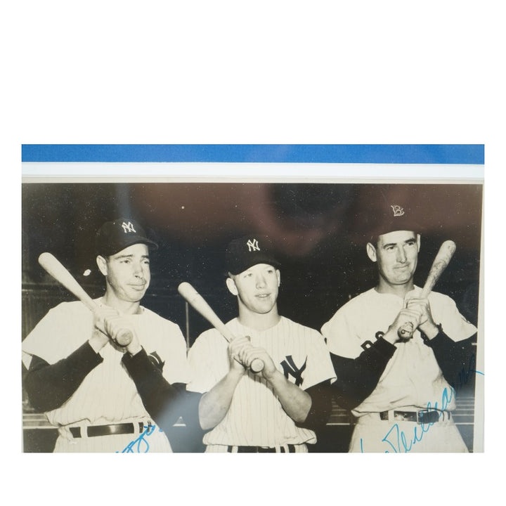 Mantle DiMaggio Williams New York Yankees Autographed Framed 8x10 Photo PSA LOA