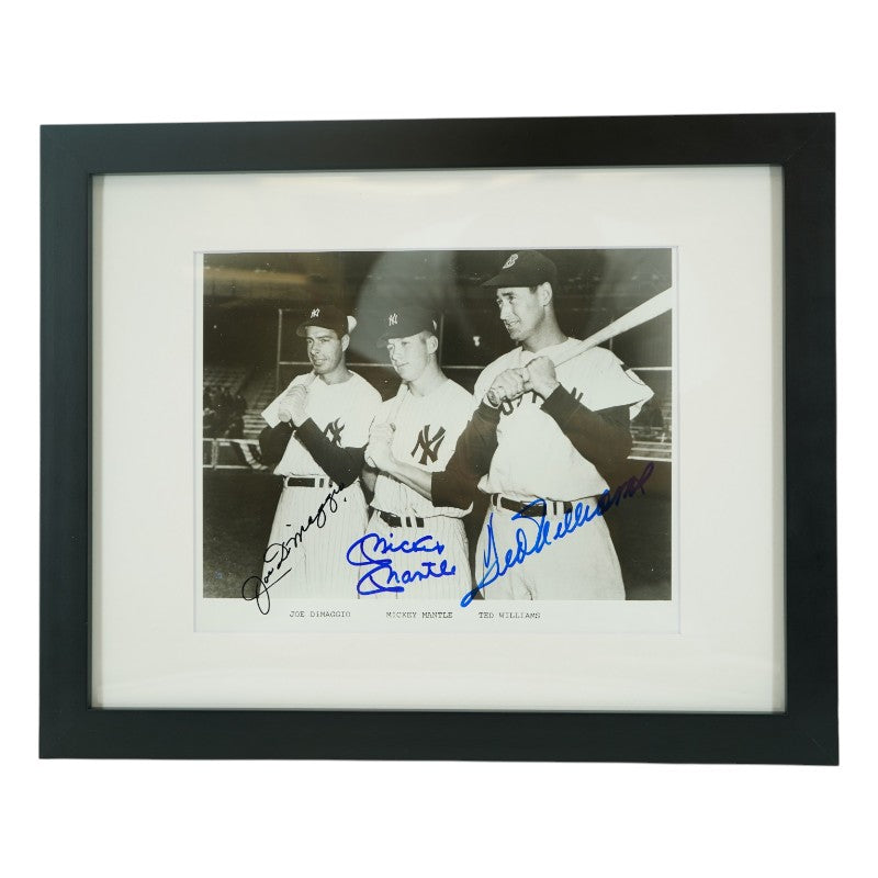 Mantle DiMaggio Williams Yankees Red Sox Autographed Framed 8x10 Photo PSA LOA