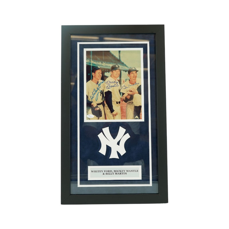 Mantle Ford Martin New York Yankees Autographed Framed 8x10 Photo JSA LOA