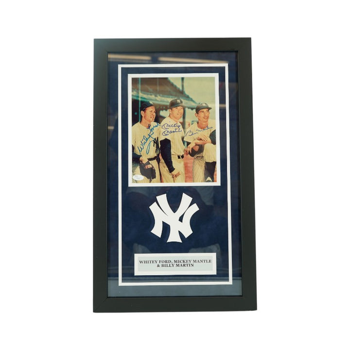 Mantle Ford Martin New York Yankees Autographed Framed 8x10 Photo JSA LOA