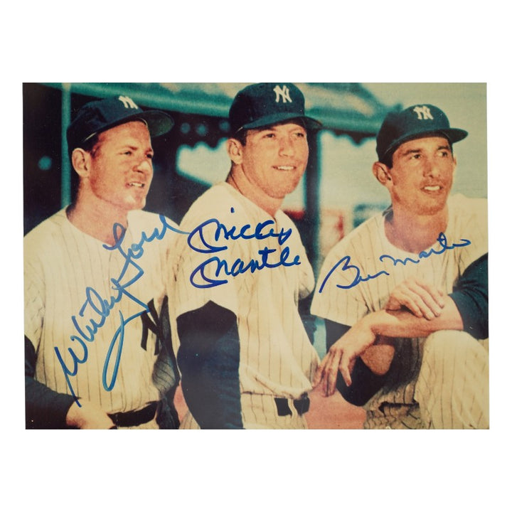 Mantle Ford Martin New York Yankees Autographed Framed 8x10 Photo JSA LOA