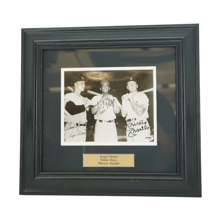 Mantle Maris Mays Yankees Giants Multi Signed Framed 8x10 Photo PSA LOA