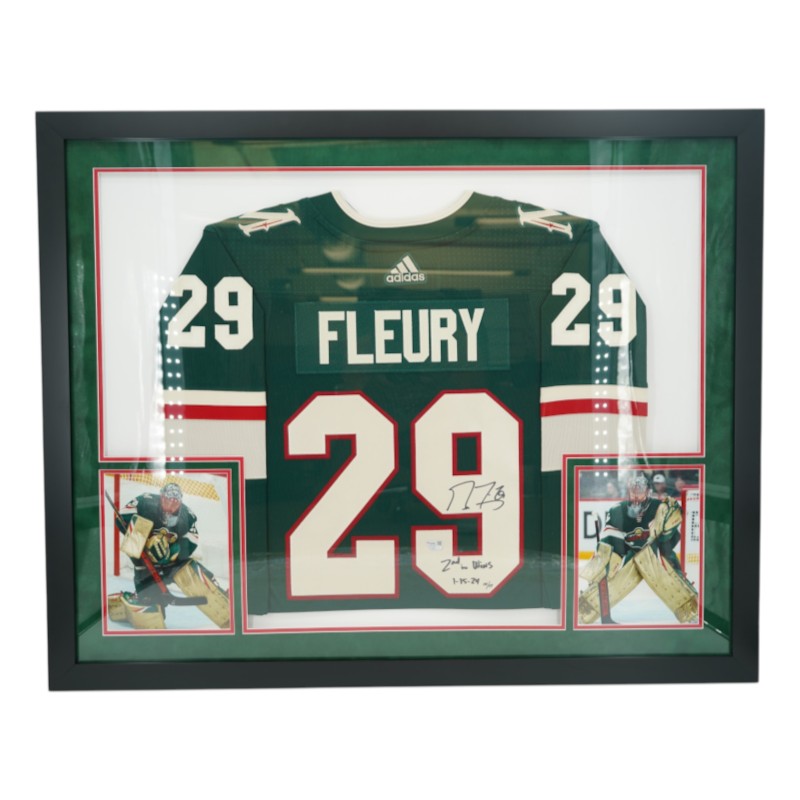 Marc-Andre Fleury Minnesota Wild Autographed Inscribed Framed Green Jersey LE 18/29 Fanatics Auth