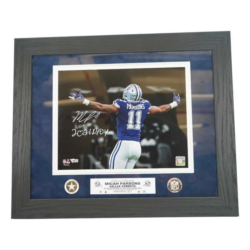 Micah Parsons Dallas Cowboys Autographed Inscribed Framed 11x14 Photo Mint Collage Fanatics Auth