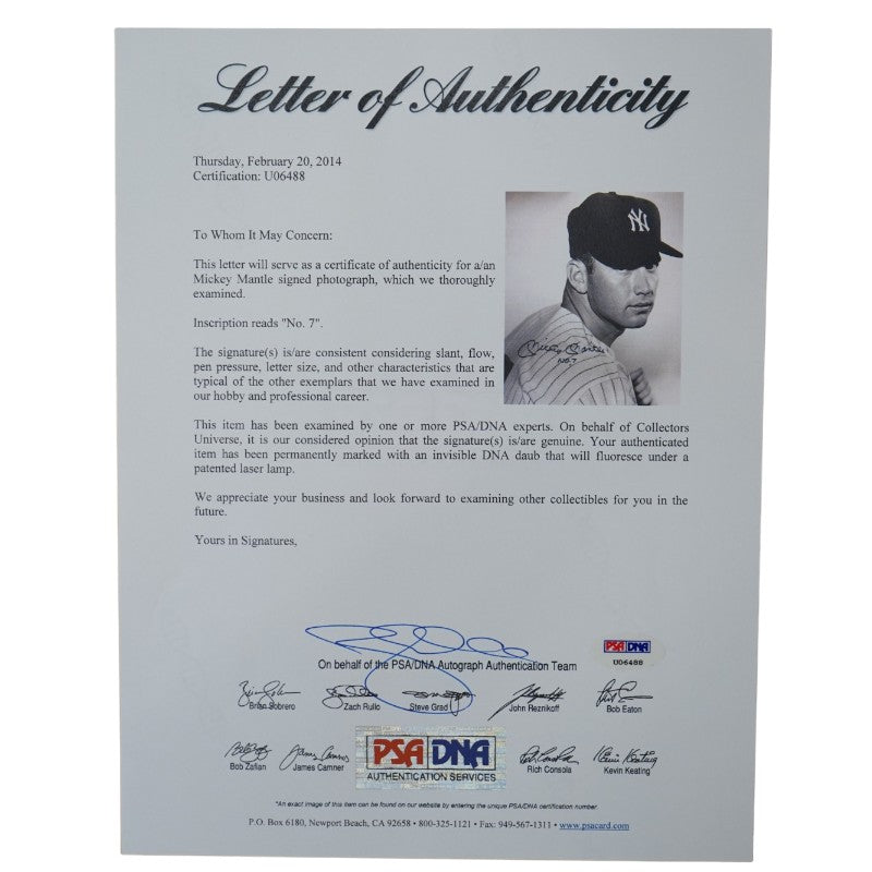 Mickey Mantle New York Yankees Autographed Inscribed Framed 16x20 Photo PSA LOA