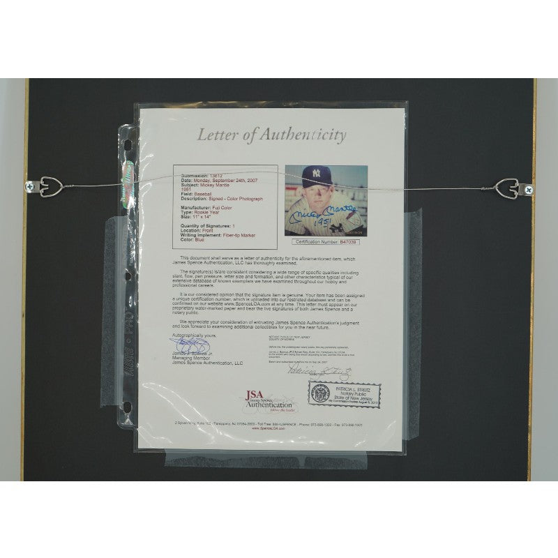 Mickey Mantle New York Yankees Autographed Inscribed Framed 11x14 Photo JSA LOA
