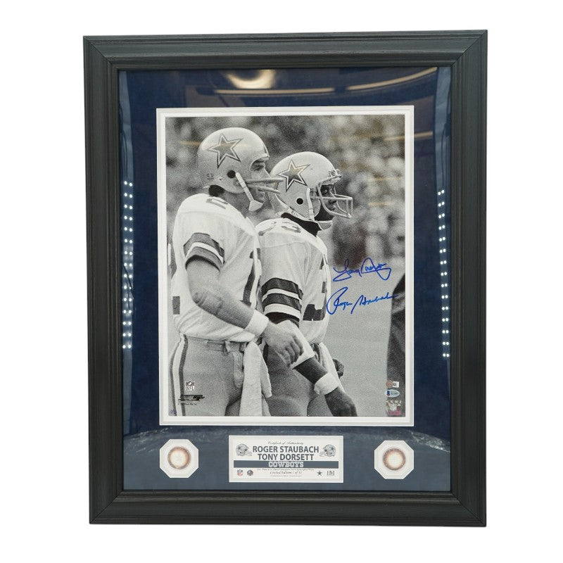 Staubach Dorsett Dallas Cowboys Autographed Framed 16x20 Photo Beckett COA
