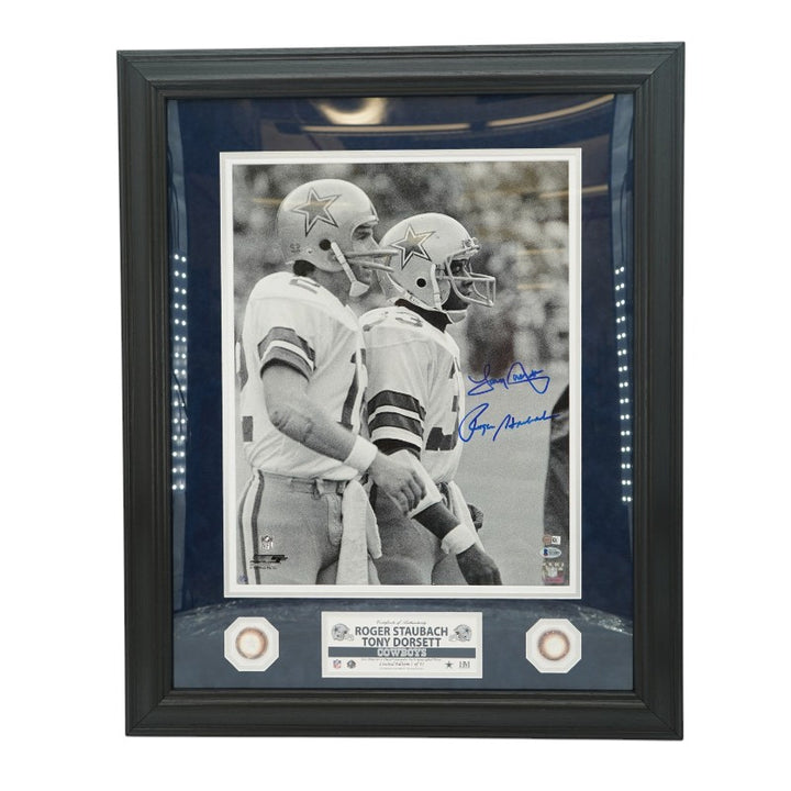Staubach Dorsett Dallas Cowboys Autographed Framed 16x20 Photo Beckett COA