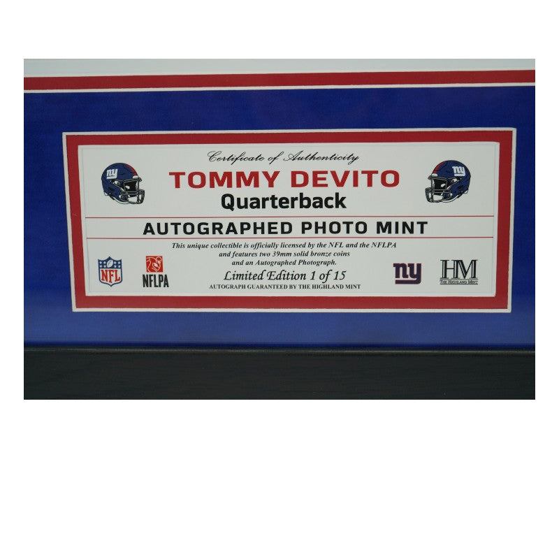 Tommy Devito New York Giants Autographed Framed 16x20 Photo Fanatics Auth