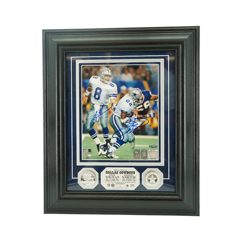 Troy Aikman Emmitt Smith Dallas Cowboys Dual Signed Framed 8x10 Photo Mint Collage LE 3/8 Tristar Auth