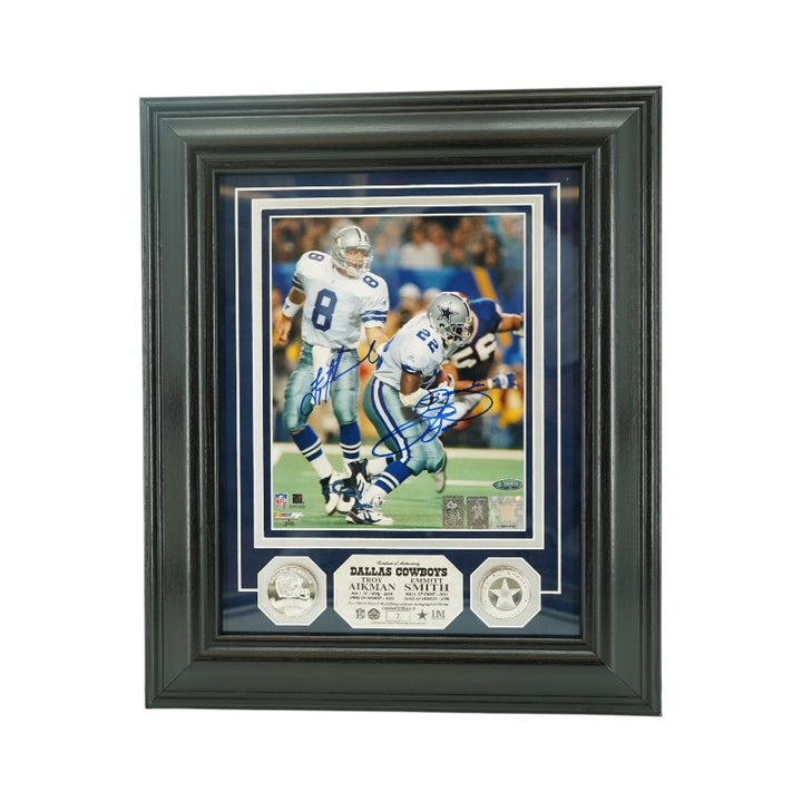 Troy Aikman Emmitt Smith Dallas Cowboys Dual Signed Framed 8x10 Photo Mint Collage LE 3/8 Tristar Auth